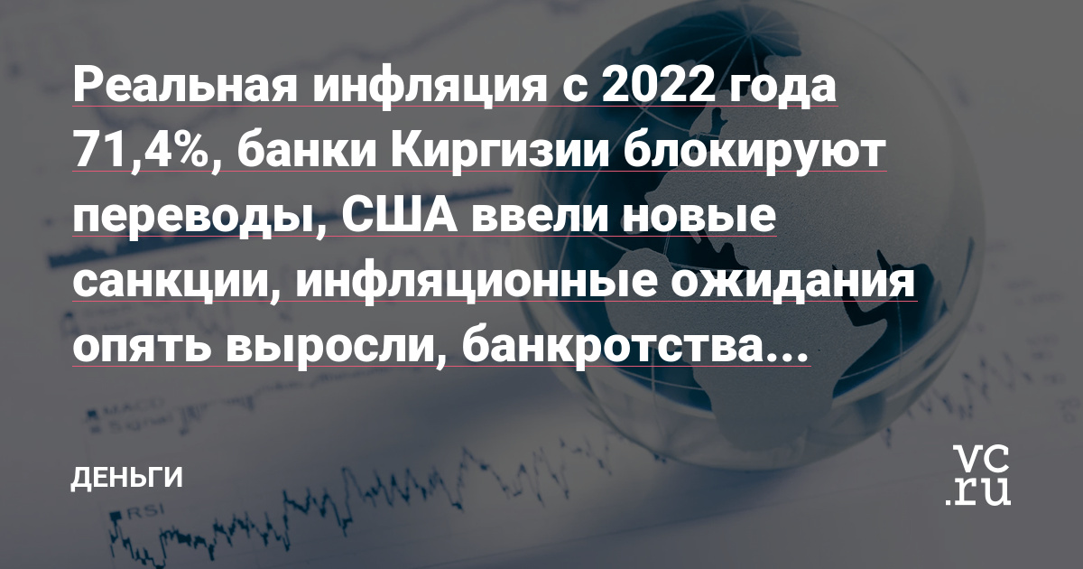 Реальная инфляция с 2022 года 71,4%, банки Киргизии блокируют переводы, США ввели новые санкции, инфляционные ожидания опять выросли, банкротства стартапов в США выросли в 7 раз!