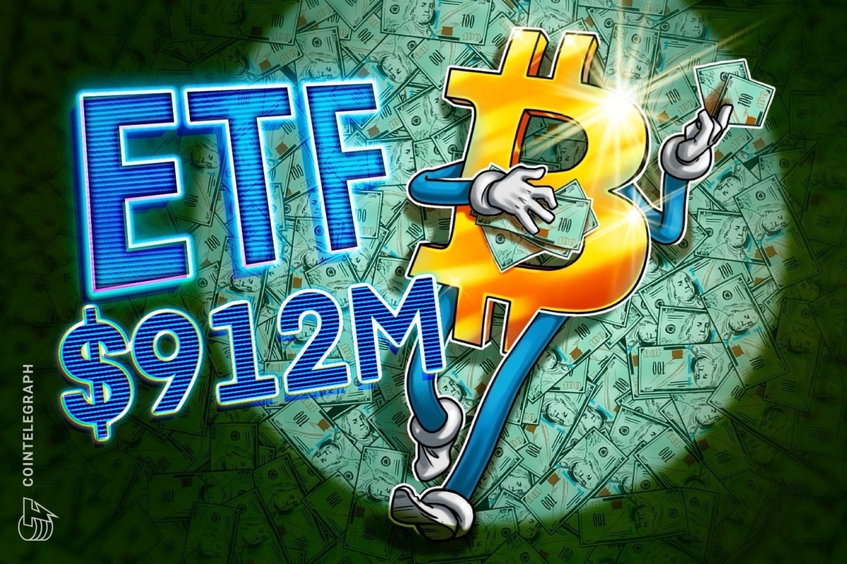 Bitcoin ETFS Log $ 912 млн. Приток в «драматическом» повышении настроений инвесторов